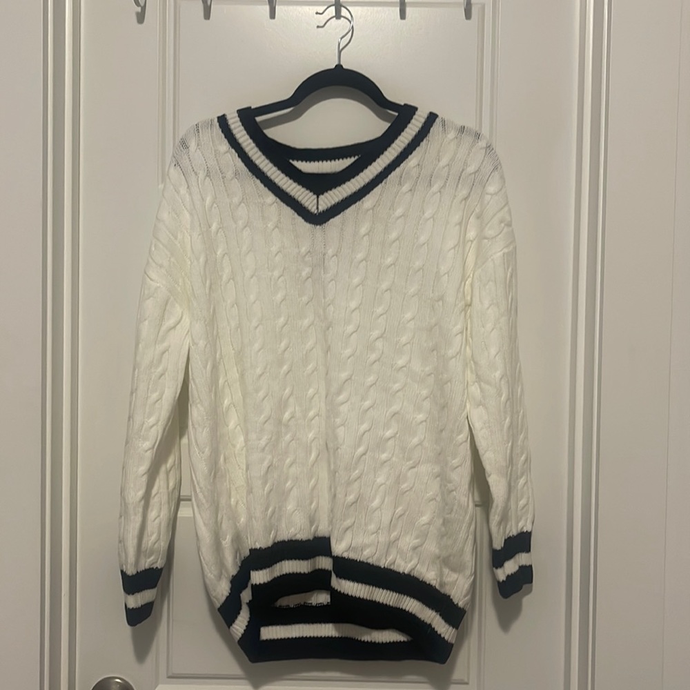 Miholl white knit sweater with black details; size medium; never worn